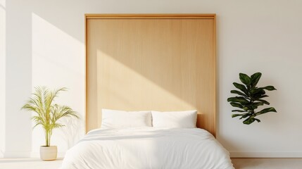 Poster - Minimalist Micro Apartment Multi-Functional Wooden Design with Foldable Furniture and Green Accents Urban Living and Real Estate Innovation for Space Efficiency