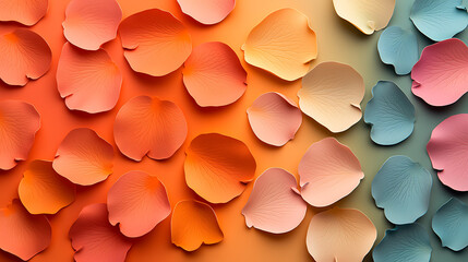 Poster - Layered pastel rose petals floral arrangement close-up photography soft background aesthetic view colorful nature concept for serene beauty