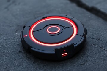 Aufkleber - Innovative futuristic device with glowing red accents resting on a textured surface creates a striking visual contrast