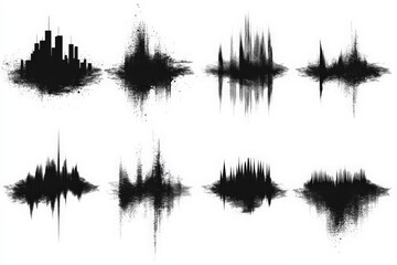 Aufkleber - Abstract sound wave patterns illustrating various audio frequencies in black and white design elements