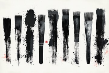 Aufkleber - Artistic display of brushes in varying strokes showcasing the beauty of paint and creativity in an abstract style