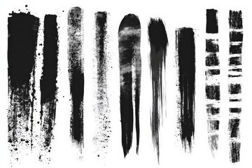 Poster - Unique collection of black brush strokes showcasing various artistic textures and techniques