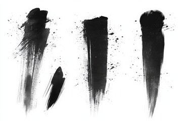 Aufkleber - Abstract black brush strokes on white background demonstrating artistic texture and variation in design techniques