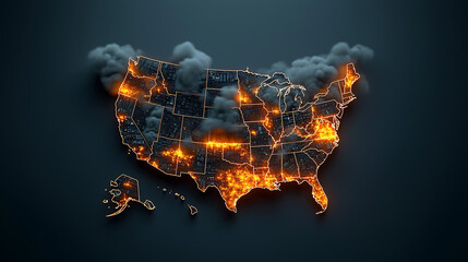Poster - Industrial zones illuminating the us a glowing map of energy and infrastructure digital artwork dark background futuristic perspective