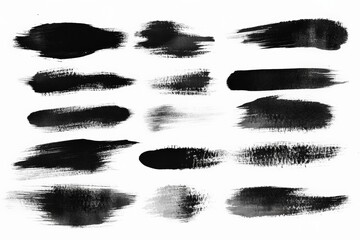 Poster - Black and white brush strokes showcasing various textures and styles for artistic inspiration and design applications