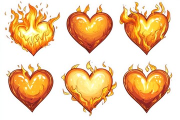 Poster - Colorful flaming hearts in various designs suitable for celebrations or creative projects