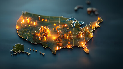 Poster - Illuminated regions of the us map data visualization geographic insights digital environment aerial view interactive concept for enhanced understanding