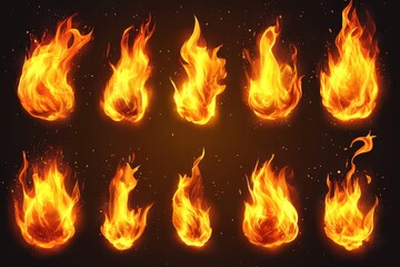 Poster - Vibrant display of flames showcasing various shapes and motions in a dark background environment