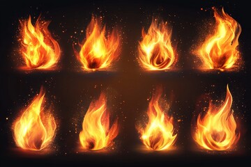 Poster - Bright flames create dynamic shapes and motions against a dark background showcasing the beauty of fire