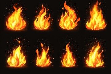Aufkleber - Different styles of flames with varying shapes and sizes, perfect for design projects or illustrations