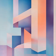 Poster - Abstract Geometric Architectural Design: A captivating abstract composition of geometric shapes and pastel hues creates a visually striking representation of architecture.