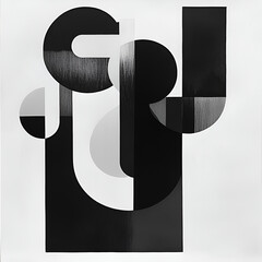 Poster - Geometric Abstraction: A modern artistic composition featuring bold geometric shapes, meticulously arranged in a striking black and grayscale palette.