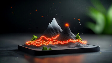 Poster - Dynamic electric surges illustrating a digital topography of mountains studio setting 3d rendered art sci-fi environment close-up viewpoint