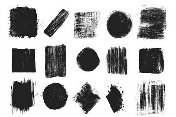 Aufkleber - Artistic black brush strokes on white canvas showcasing diverse textures and shapes for creative design purposes