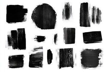 Poster - Abstract black brush strokes in various forms and textures on a white background for creative design inspiration