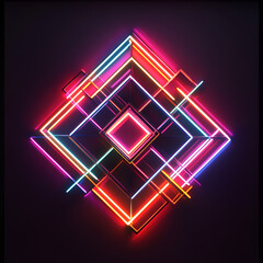 Poster - Neon Geometry: An abstract composition of vibrant neon lights forms an intricate geometric design on a dark background, creating a sense of futuristic elegance.