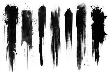 Fototapete - Abstract black brush strokes on white background showcasing artistic textures and dynamic movement in contemporary design