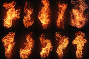 Poster - Flames in various forms and movements captured against a dark background showcasing the beauty and dynamic nature of fire