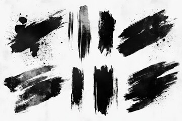 Fototapete - Black paint strokes on white background, showcasing artistic technique and texture for creative designs