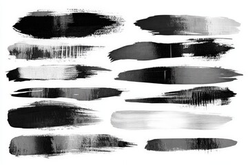 Aufkleber - Artistic black and white brushstroke collection on a white background showcasing different textures and styles