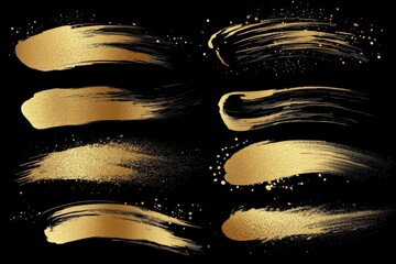 Poster - Gold brush strokes on black background perfect for artistic design and creative projects