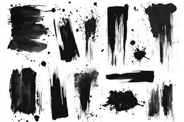 Aufkleber - Expressive black ink splashes and brush strokes perfect for design and artistic projects