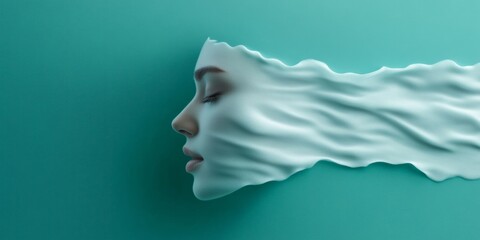 Poster - Surreal Face in Flowing Fabric Innovative Digital Art for Creative Industries and Modern Aesthetics - Exploring Visual Storytelling in Branding and Media Campaigns