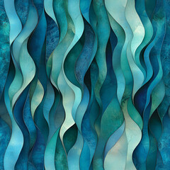 Fototapete - Abstract Ocean Waves: A captivating digital abstract featuring layered, undulating ribbons of blues and aquamarines evokes the serene motion of ocean waves.