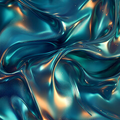 Poster - Liquid Metallic Abstraction: An artistic shot of a fluid, metallic surface that reflects light, creating mesmerizing color gradients and captivating textures.