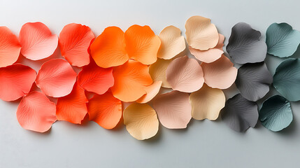 Poster - Elegant gradient arrangement of pastel rose petals for event decor floral art display creative background studio setting aesthetic inspiration