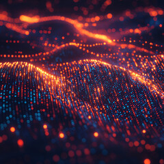 Fototapete - Digital Data Landscape: A captivating abstract digital landscape, rendered with a sea of glowing data points and waveforms, symbolizing interconnectedness and the flow of information.