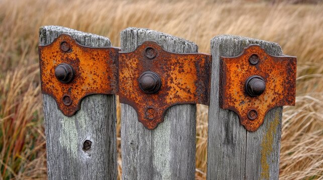 Drill holes marked on a concrete post for attaching wrought iron brackets.