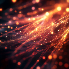 Fototapete - Abstract Digital Network: A mesmerizing display of interconnected points and lines, glowing with warm orange and gold hues, evoking the complexity of data transmission and the digital world.