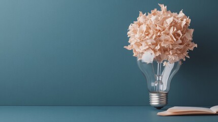 Aufkleber - Conceptual Innovation Display Textured Light Bulb with Creative Flower Top and Open Book - Modern Business Strategy and Visual Storytelling for Innovative Education