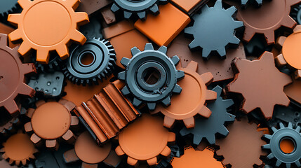Poster - Rusted gear clusters over corrupted code in digital art abstract technology concept macro view industrial environment
