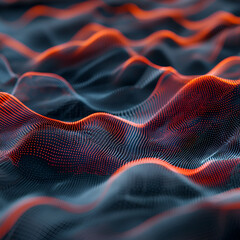 Fototapete - Abstract Data Flow: A mesmerizing, artistic depiction of a data stream, visualized as a series of undulating waves in shades of blue and red.