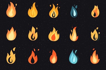 Aufkleber - Variations of flame icons in different colors and styles on a dark textured background