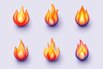 Poster - Various fire symbols in vibrant colors showcasing different styles and designs for creative projects