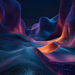 Fototapete - Abstract Digital Landscape: A mesmerizing abstract digital landscape unfolds, with undulating lines and vibrant gradients of color creating a sense of depth and wonder. It evokes a futuristic.