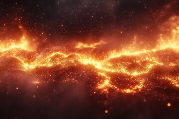 Poster - Vibrant orange and yellow flames dancing across a dark, smoky background create a mesmerizing display of heat and energy