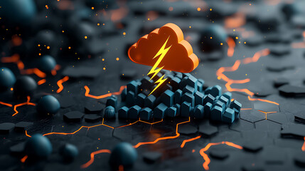 Poster - Dynamic lightning striking across surreal landscape digital art abstract environment close-up view innovative concept