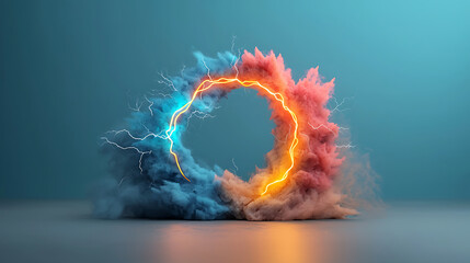 Poster - Technological lightning bolts creating a dynamic visual display digital art modern environment vibrant color contrast dramatic perspective for innovative designs