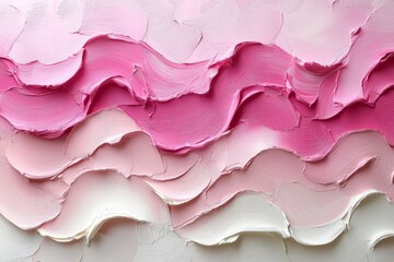 Poster - Abstract waves of pink and white paint create a textured artistic representation of flowing movement