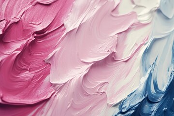 Poster - Colorful abstract painting with swirls of pink, white, and blue showcasing textured brush strokes and artistic creativity