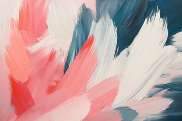 Fototapete - Colorful abstract painting featuring bold brush strokes in shades of pink, white, and blue creating dynamic patterns