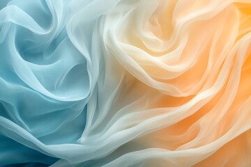 Poster - Swirling fabric in soft blue and orange hues creates a tranquil atmosphere in an artistic display of texture and color