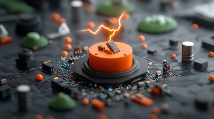 Poster - Technological thunderstorm simulation circuit board digital artwork high-tech environment close-up view electrifying concepts for modern innovation