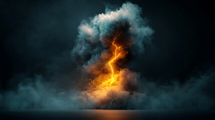 Poster - Dramatic thunderstorm displaying radiant lightning digital artwork atmospheric scene high contrast surreal concept