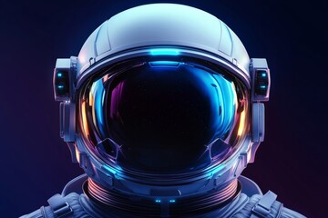 Aufkleber - Creative representation of a futuristic astronaut helmet with vibrant reflections in a dark setting