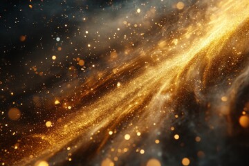 Poster - Spectacular golden particles swirl through a cosmic background creating a mesmerizing visual effect